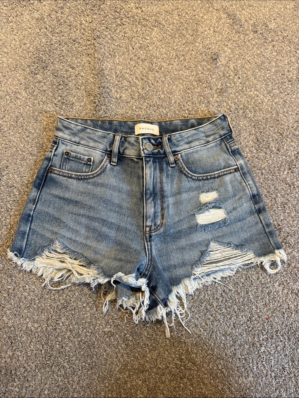 PacSun Medium Wash Frayed Hem Denim Shorts
